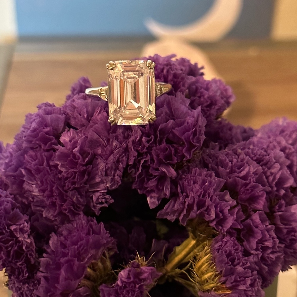 Emerald-Cut Clear Stone Ring in Silver-Tone